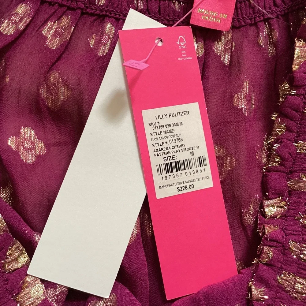 👍SOLD👍Lilly Pulitzer Dayla Maxi Cover-Up Amarena Cherry Pattern Play Viscose - Picture 8 of 15